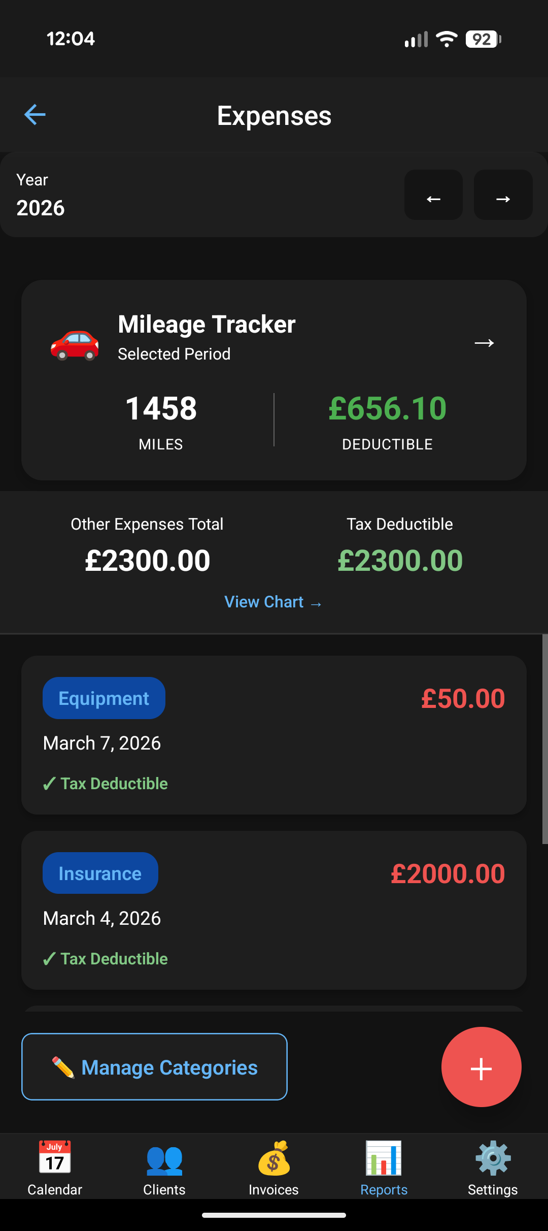 Expenses screen