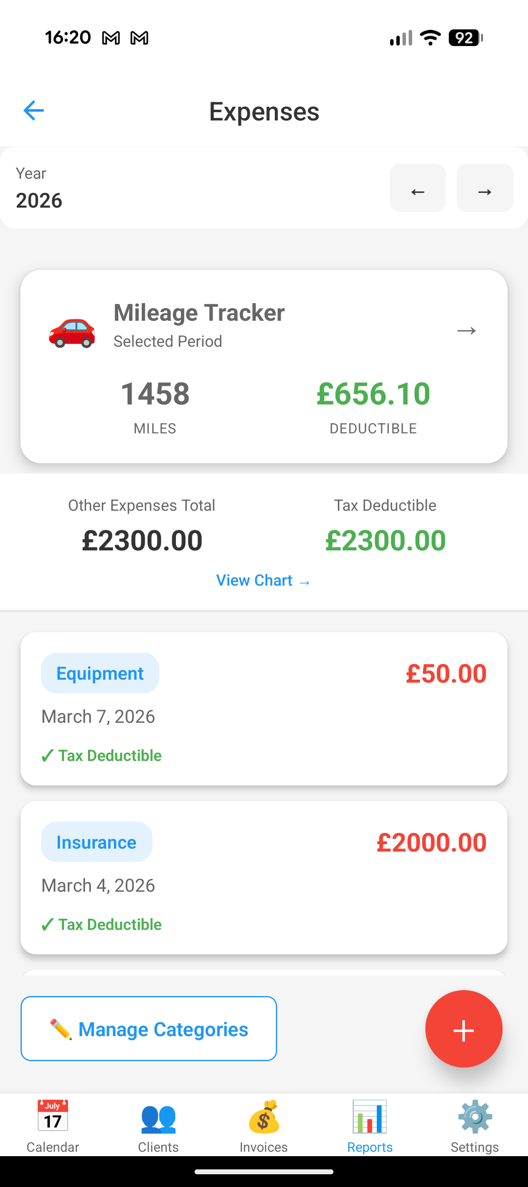 Expenses screen